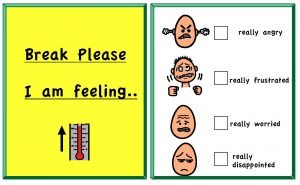 Image of a 'break' please sign with options to choose emotions